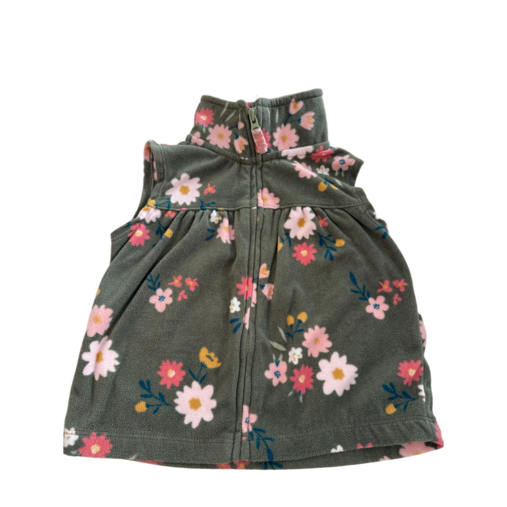 Baby girl Carter's Green Pink Floral Fleece Vest 12 Months